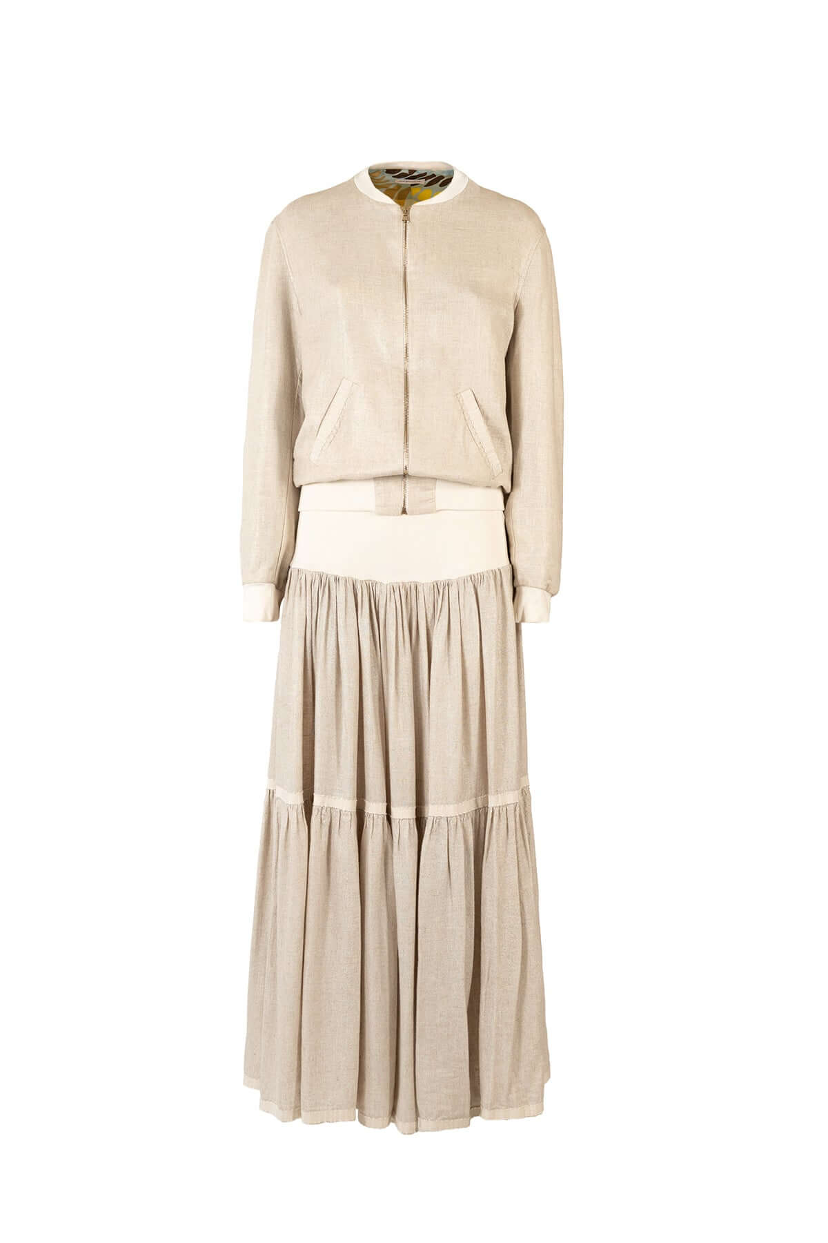 Gonna Balze Lino featuring a knitted waistband and elastic at the waist, perfect for unique looks, made in Italy.