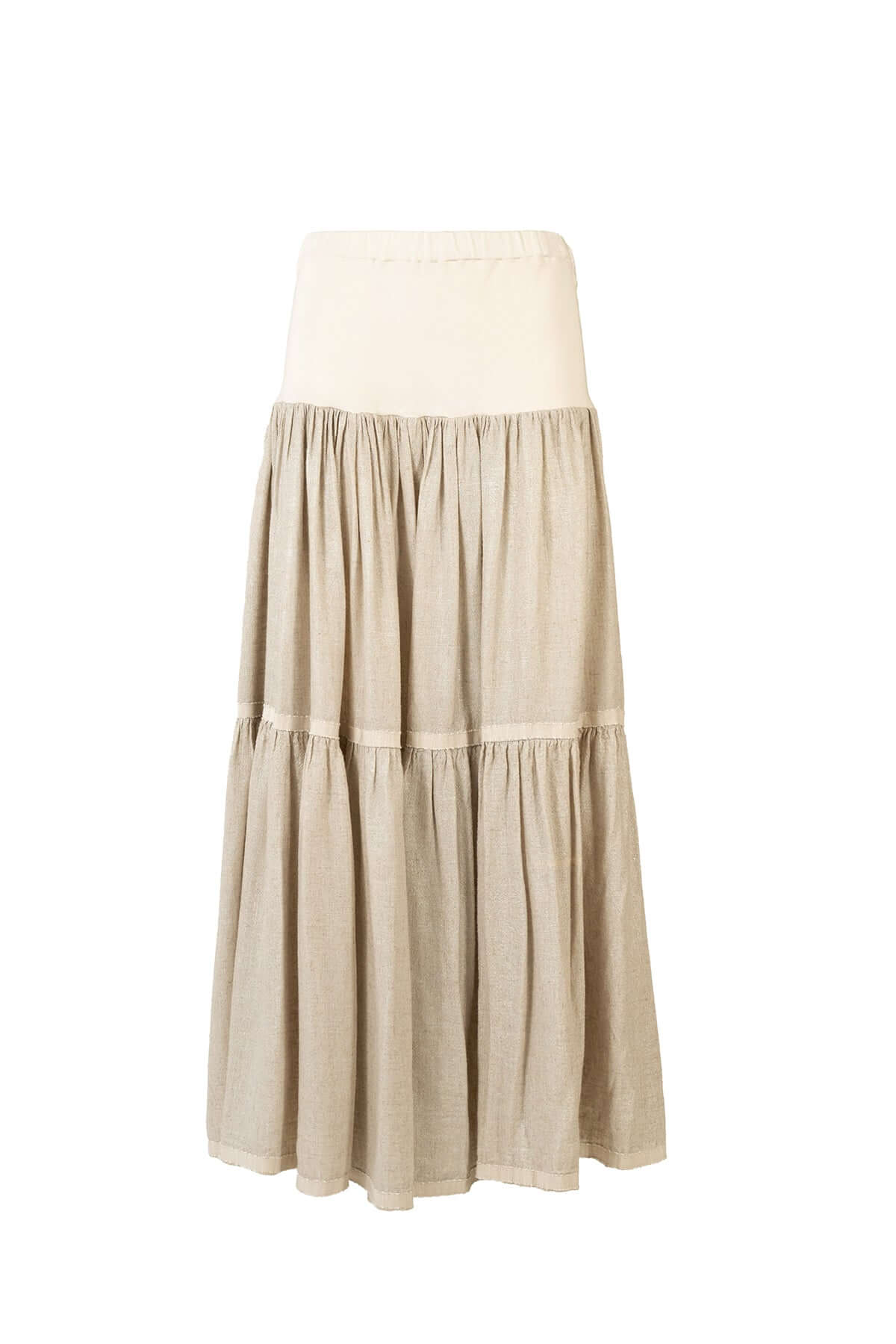 Gonna Balze Lino, a flowing linen skirt with elastic waistband, perfect for unique styling, made in Italy.